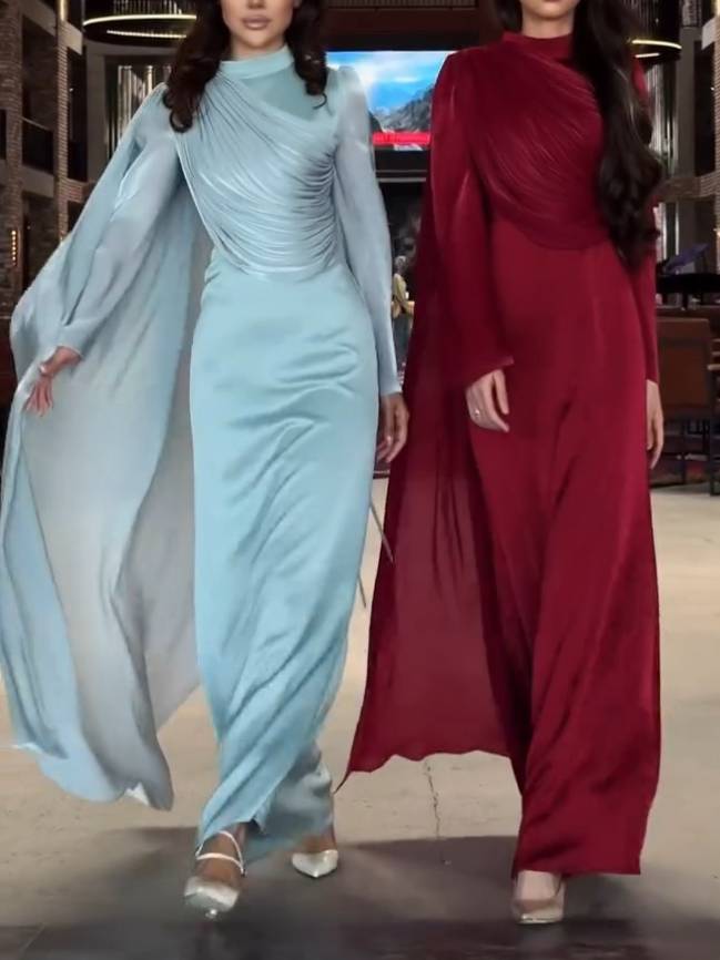 Pleated Design Ribbon Maxi Dress Blue