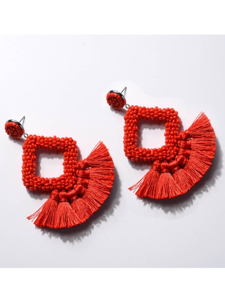 Hand-woven Tassel Earrings Red F