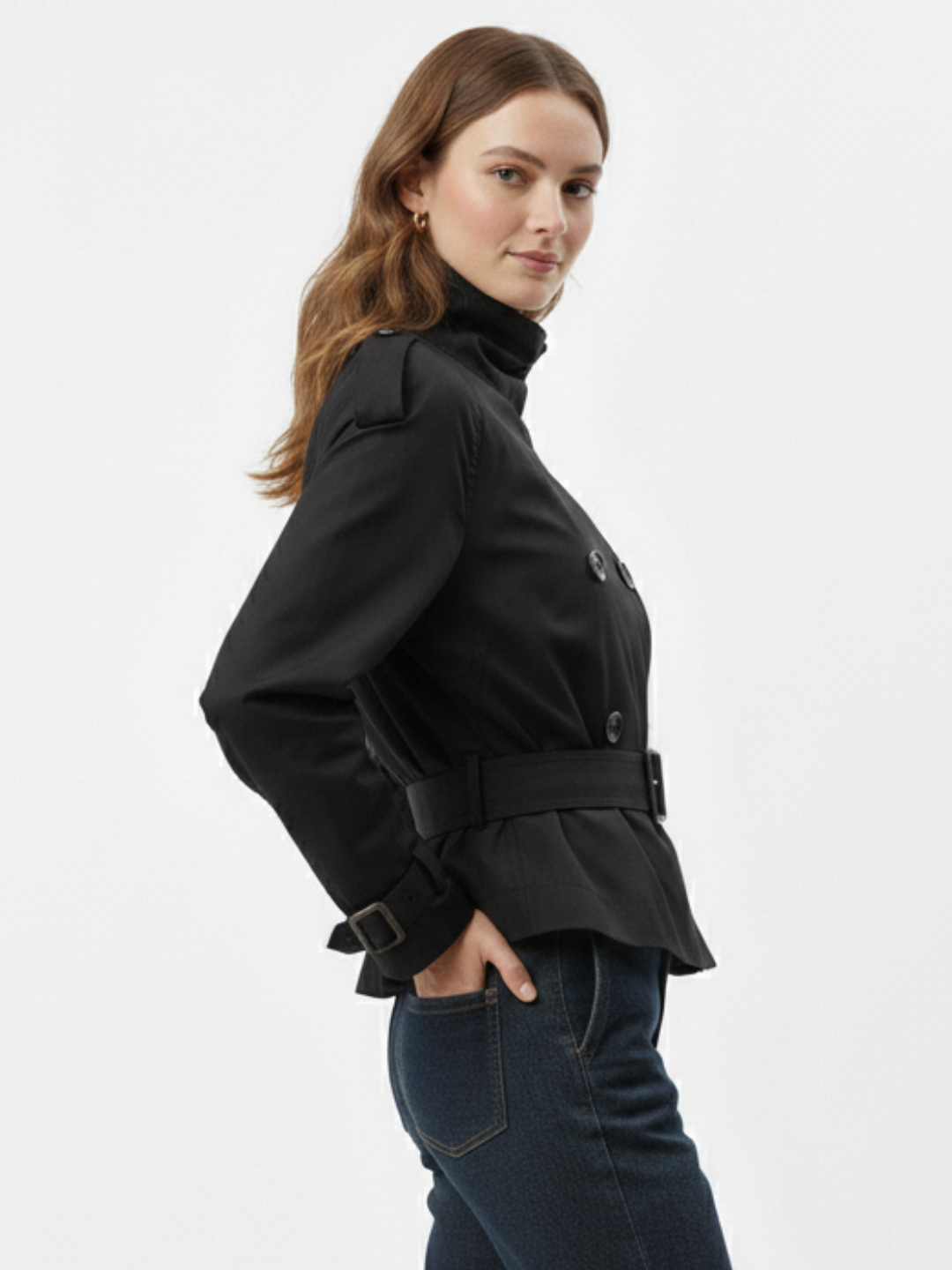 High-Neck Belted Trench Coat | Isabelle