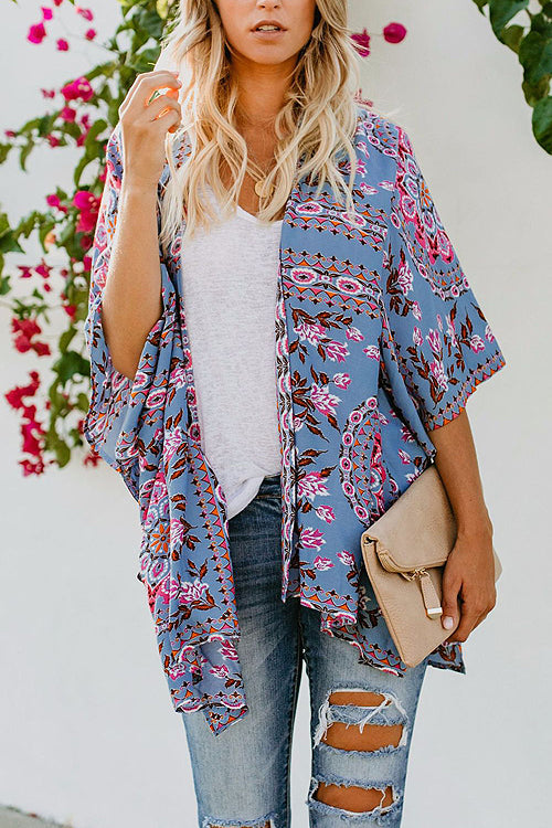 Lucky Break Boho Print Duster - 4 Colors Blue