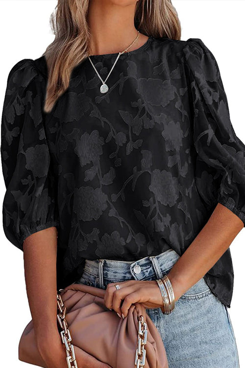 Try Me Out Textured Half Sleeve Top - 4 Colors Black