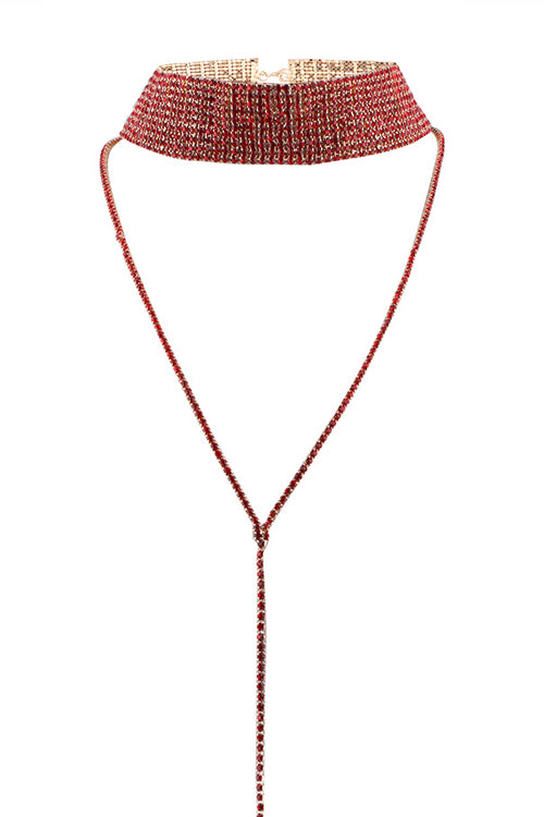 Crystal Shiny Tiered Choker One Size Red