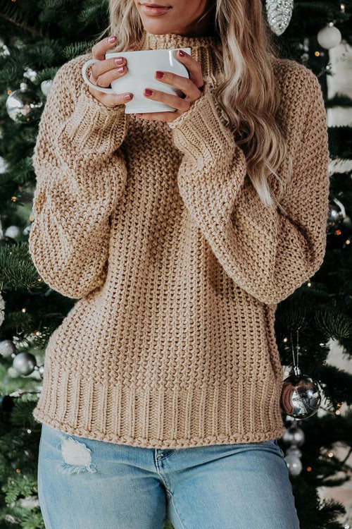 Emerson High-neck Knit Sweater Khaki