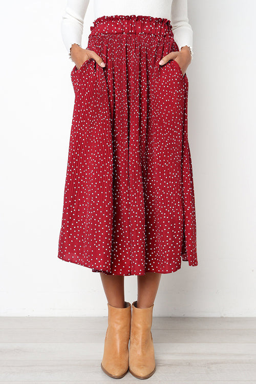 Keep Loving Pleated Print Pocket Maxi Skirt - 7 Colors Red