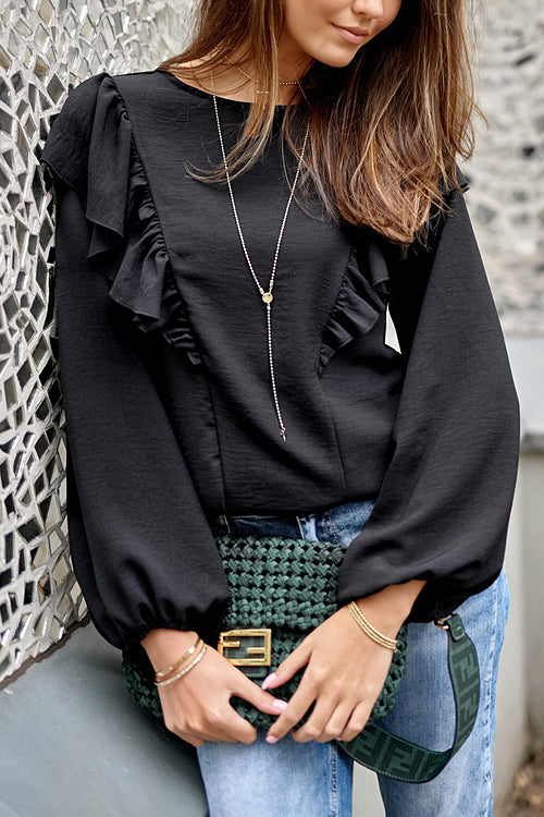 Focus On You Ruffled Long Sleeve Shirt - 3 Colors Black