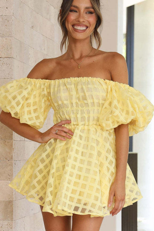 Loveliest Looks Off Shoulder Ruffled Mini Dress - 7 Colors Yellow