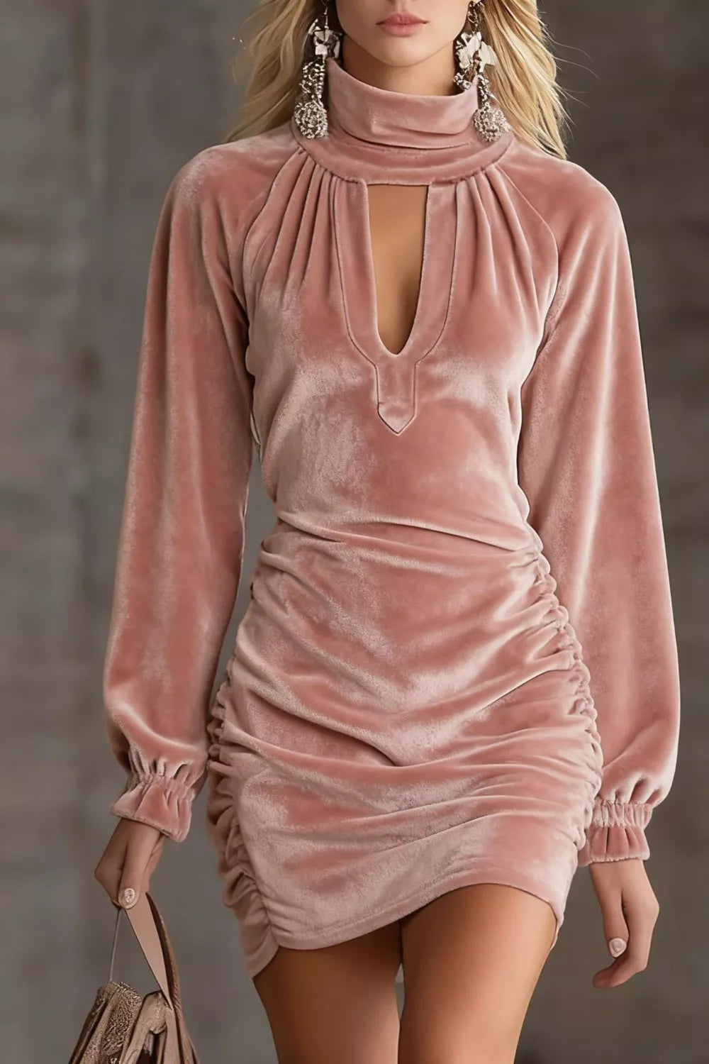 Elegant Velvet Ruched Mini Dress