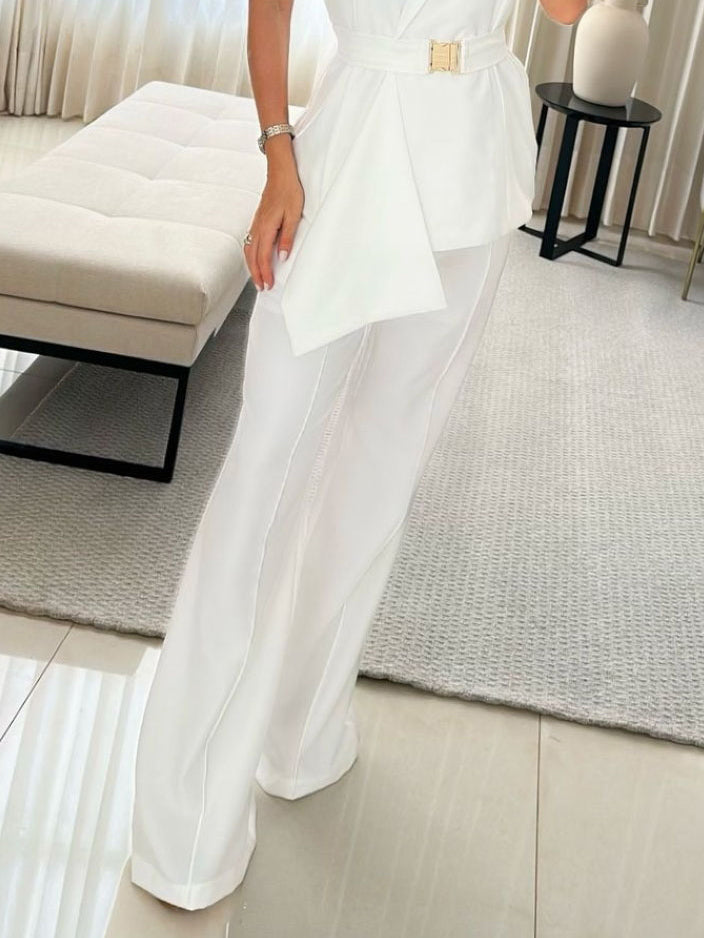 Elegant Side Pocket Suit Pants White