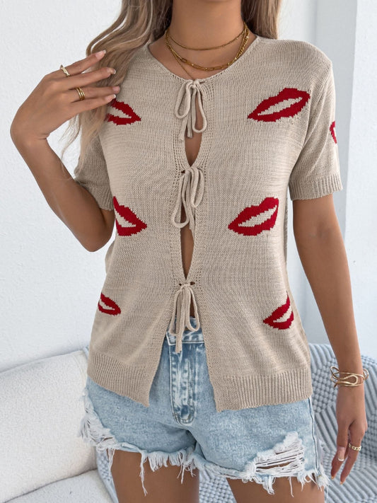 Lips Tie Front Knit Cardigan