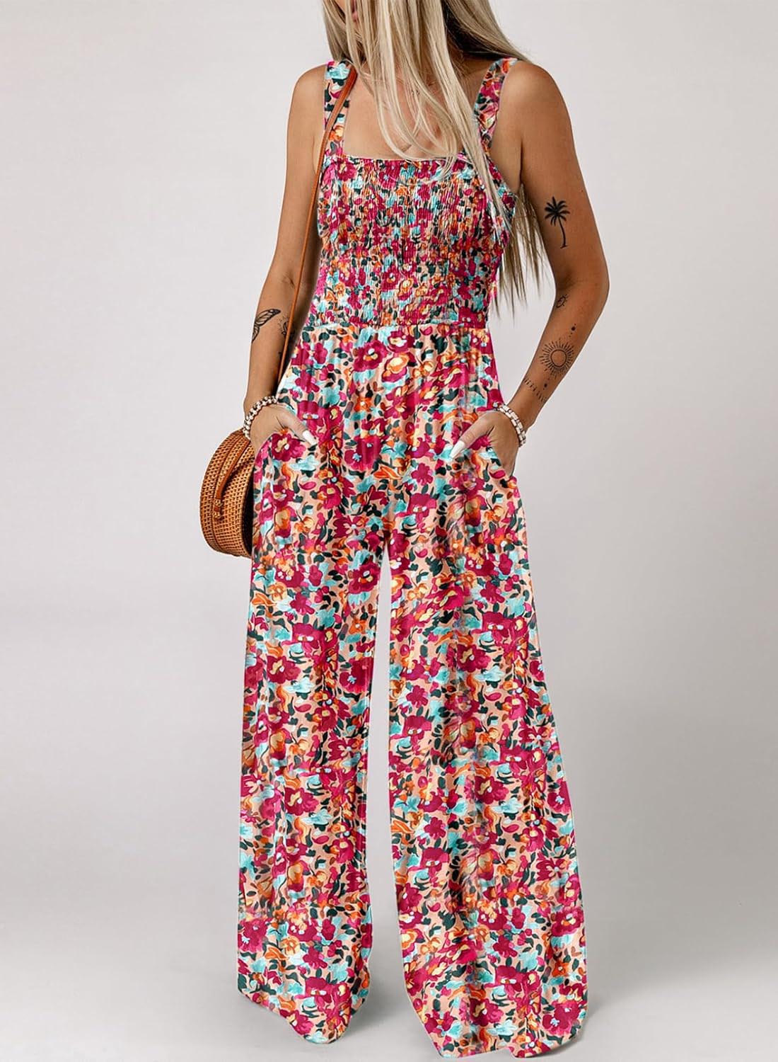Limited time sale🔥Women's Overalls Casual Floral Print Sleeveless Jumpsuit with Pockets(buy 2 free shipping)