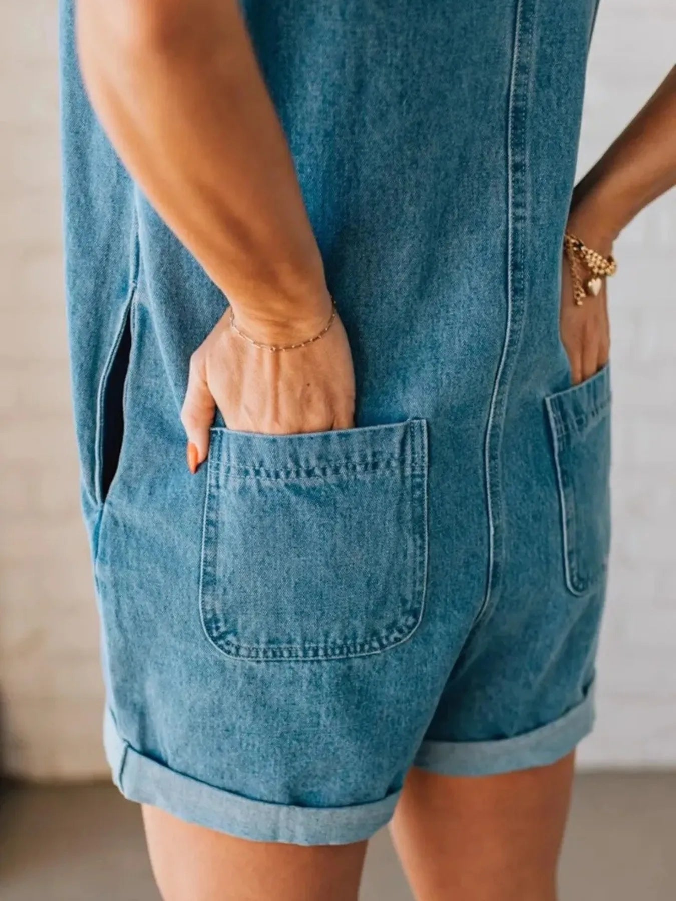 Zip Front Sleeveless Denim Romper