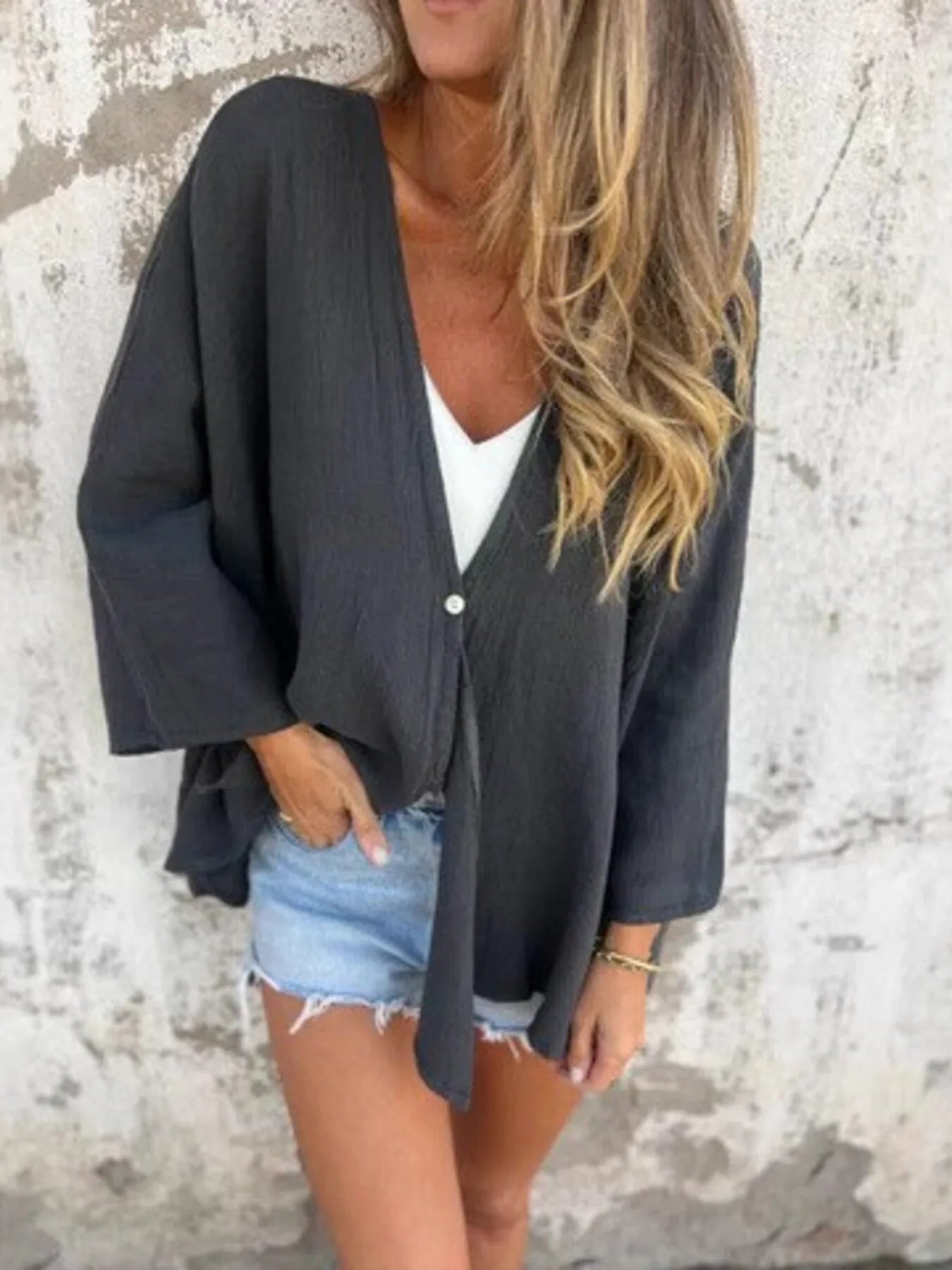 Full Size Oversized Button-Up Cardigan Plus Size