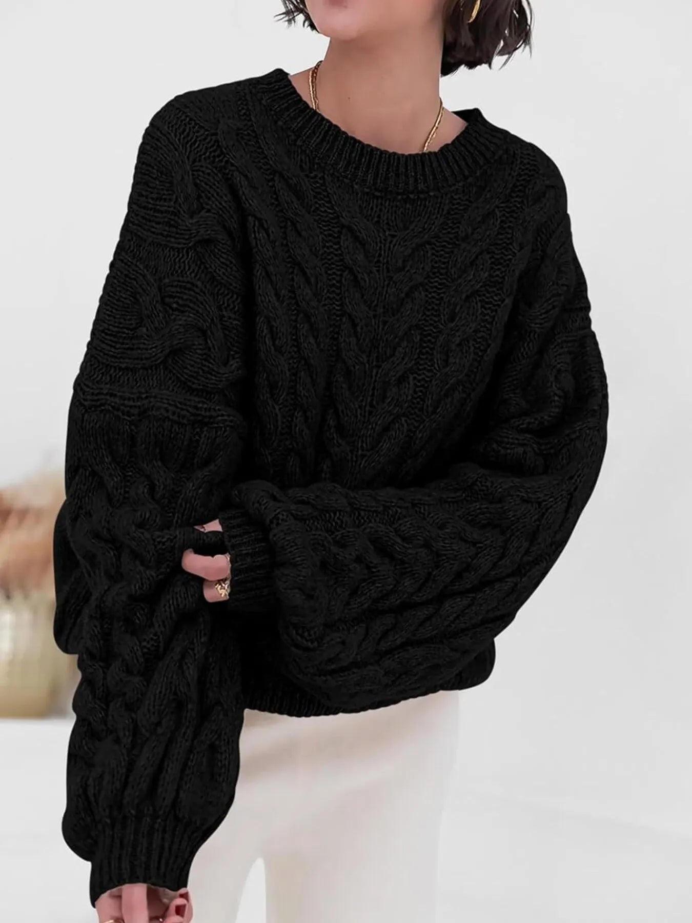 Cable Knit Long Sleeve Sweater – Cozy, Classic Winter Essential