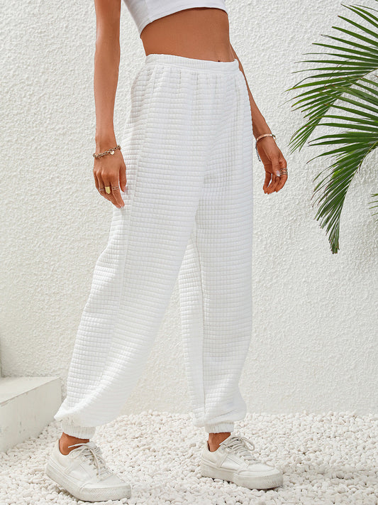 Comfy White Textured Joggers – Pull-On Design