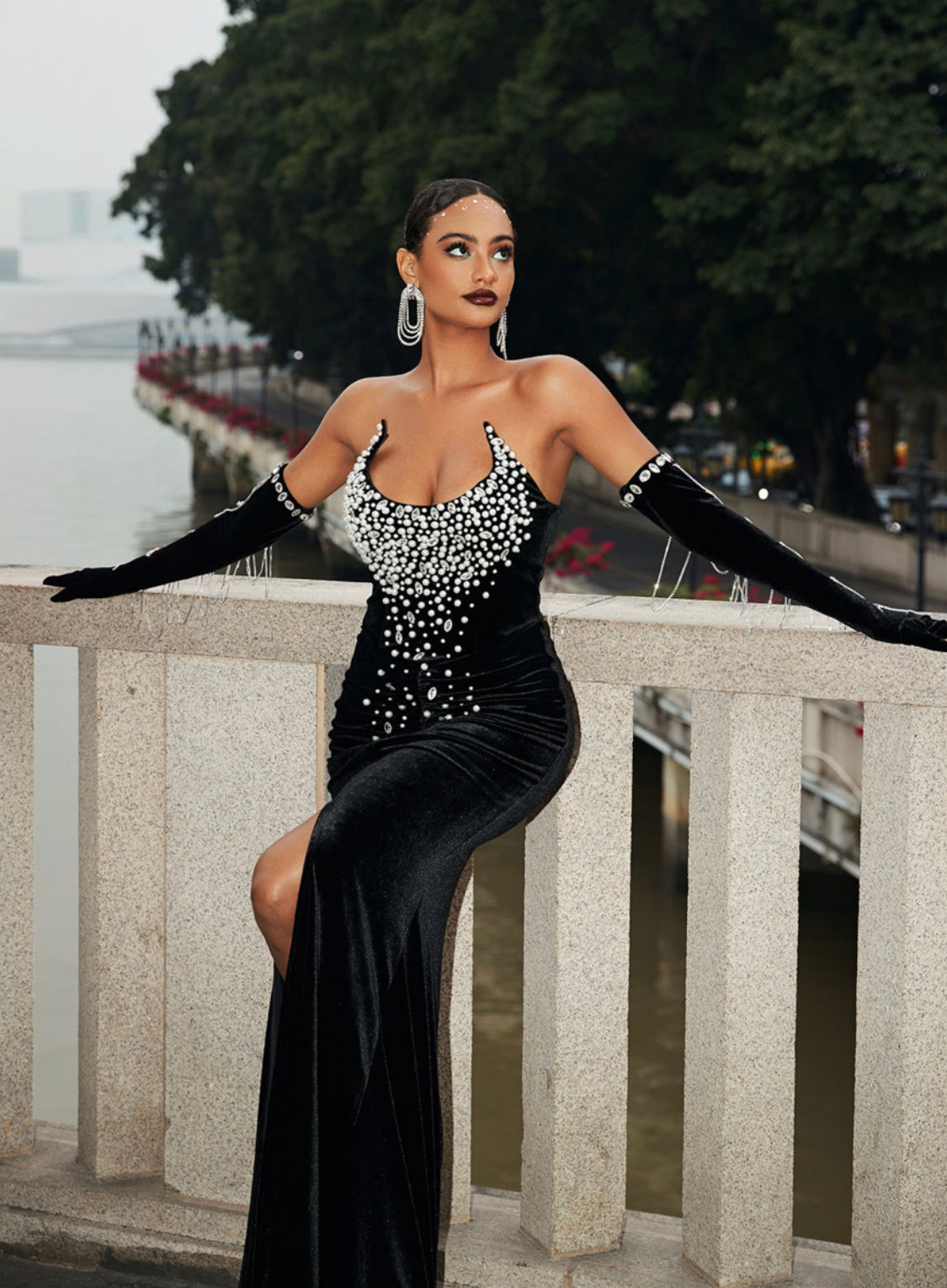 Amida rhinestone maxi dress