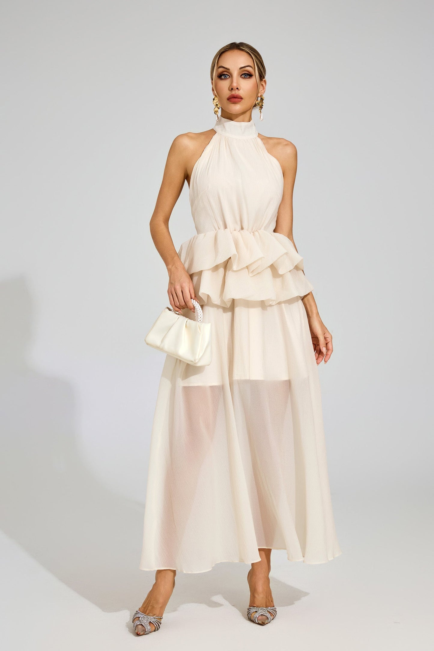 Soleil Ruffle Halter Maxi Dress