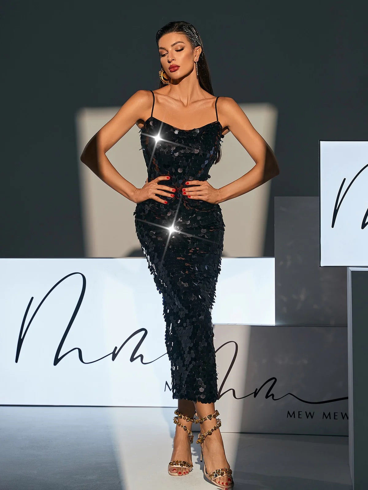 Black sequin maxi dress