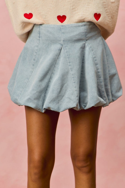 Baby Blue Denim Bubble Mini Skirt