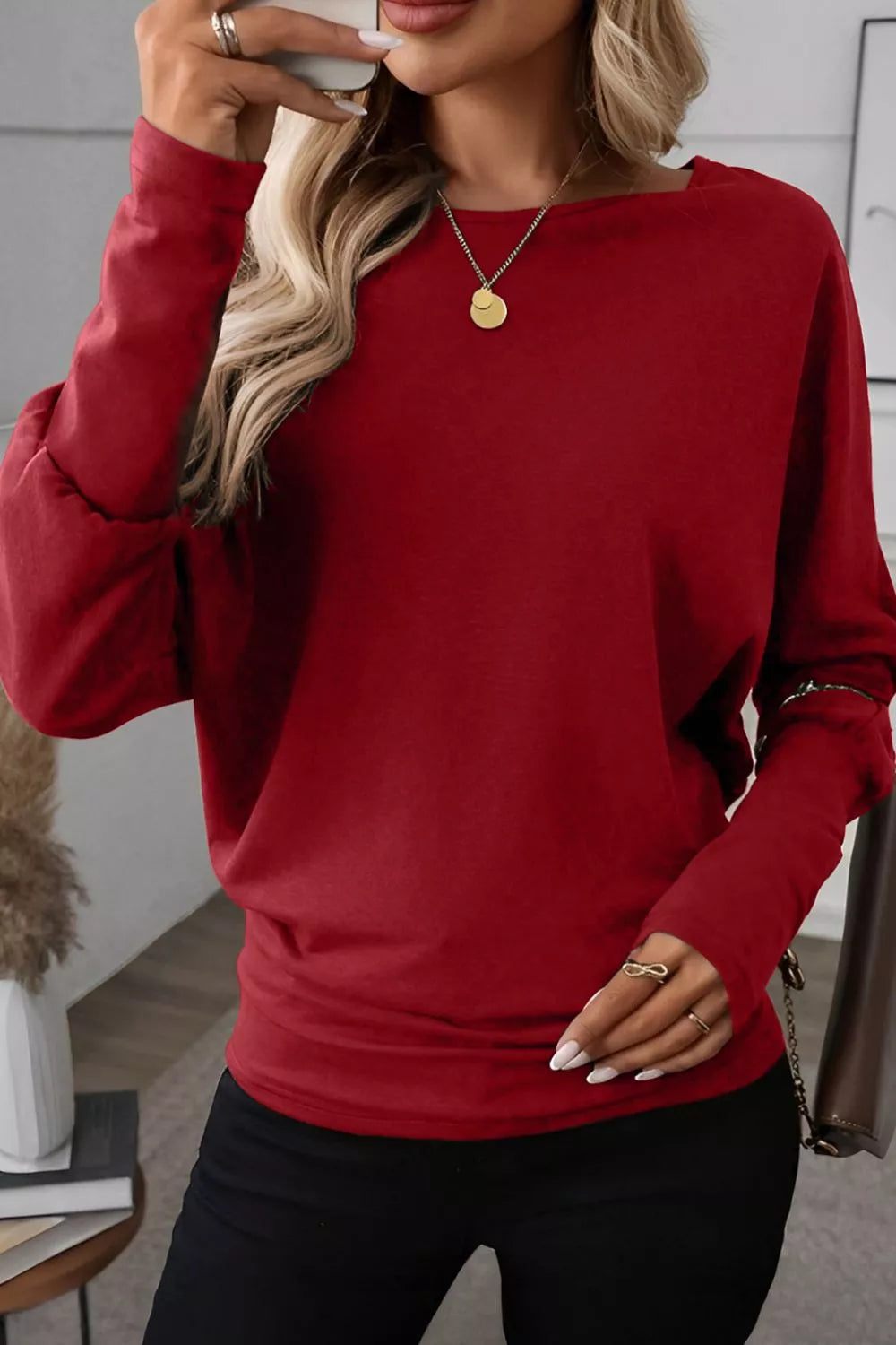 Burgundy Long Sleeve Blouse