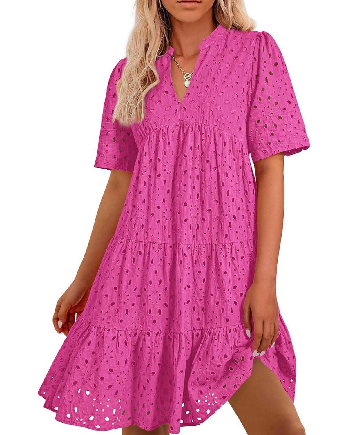 ⏰Hot Sale-Women's Elegant Hollow Out Lace Ruffle Casual Mini Dress(BUY 2 FREE SHIPPING)