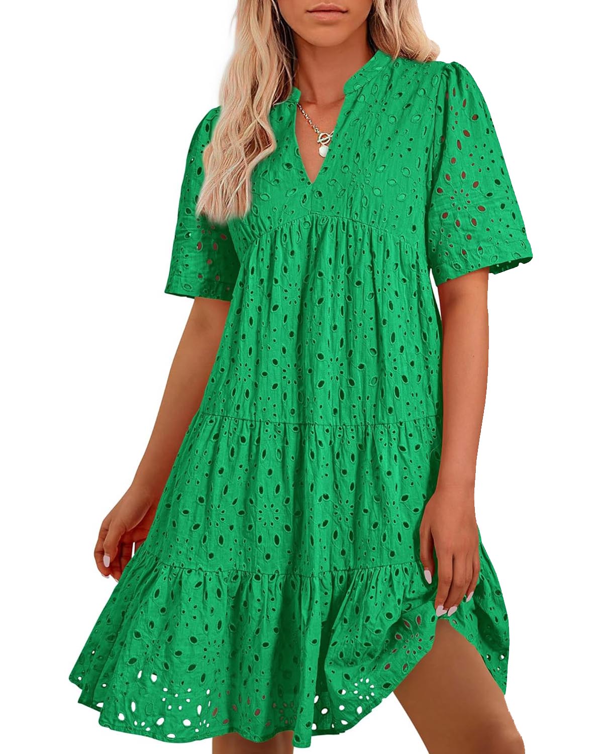 ⏰Hot Sale-Women's Elegant Hollow Out Lace Ruffle Casual Mini Dress(BUY 2 FREE SHIPPING)