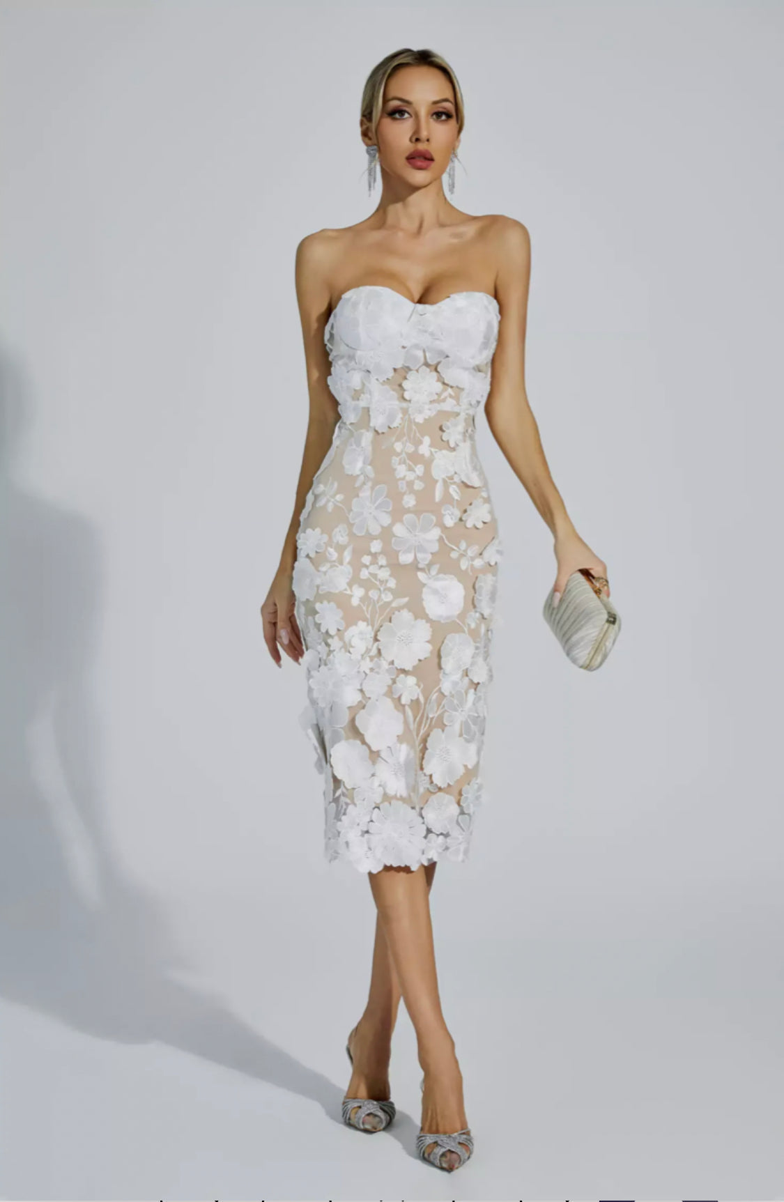 Anais flower lace midi dress