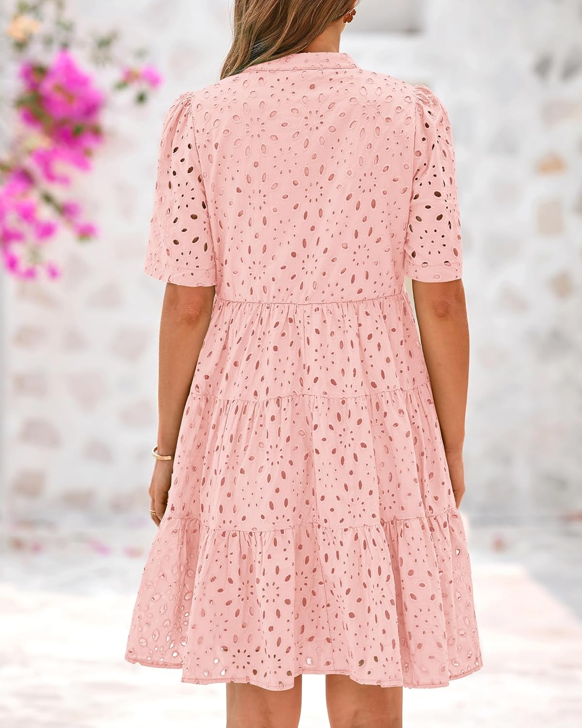 ⏰Hot Sale-Women's Elegant Hollow Out Lace Ruffle Casual Mini Dress(BUY 2 FREE SHIPPING)