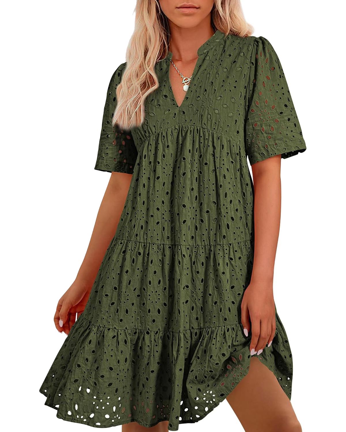 ⏰Hot Sale-Women's Elegant Hollow Out Lace Ruffle Casual Mini Dress(BUY 2 FREE SHIPPING)