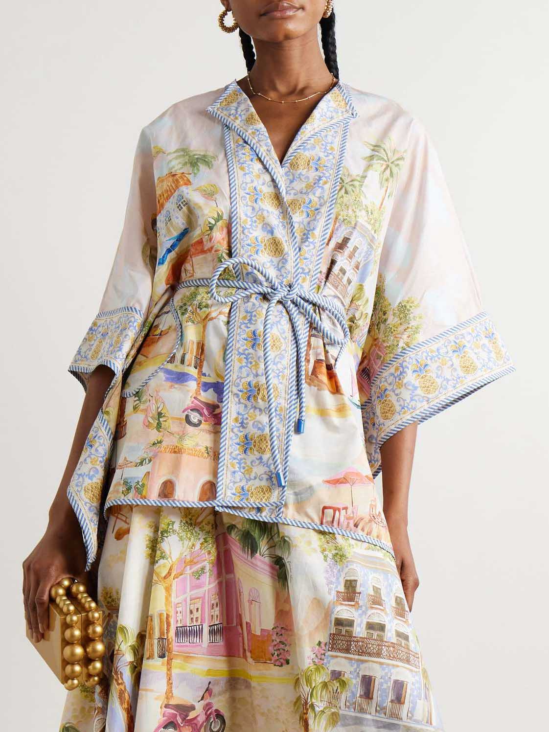 Unique City Illustration Print Long Waist Shirt Multi