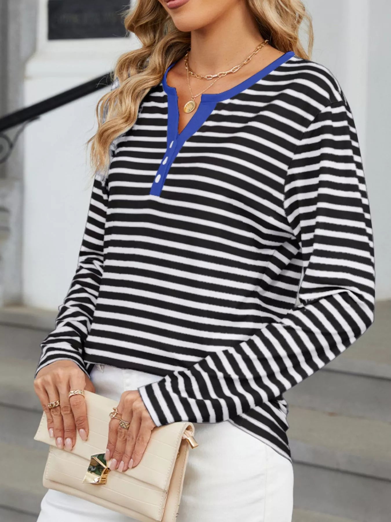 Striped Long Sleeve Henley T-Shirt – Classic Comfort with Modern Style