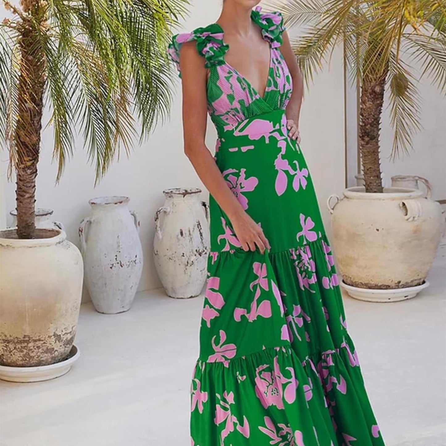 Women Adjustable Shoulder Strip Plant Prints One Piece Swimsuit and Skirt/Sarong(BUY 2 FREE SHIPPING)