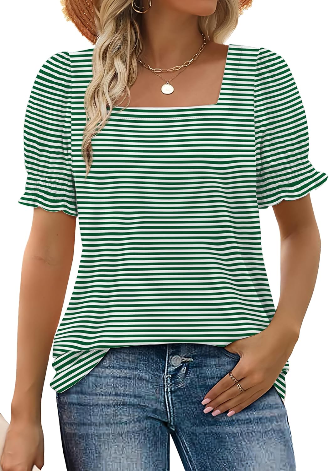 Limited time sale🔥Women's Square Neck  Smocked Sleeve T-Shirt Casual Top(BUY 3 FREE SHIPPING)