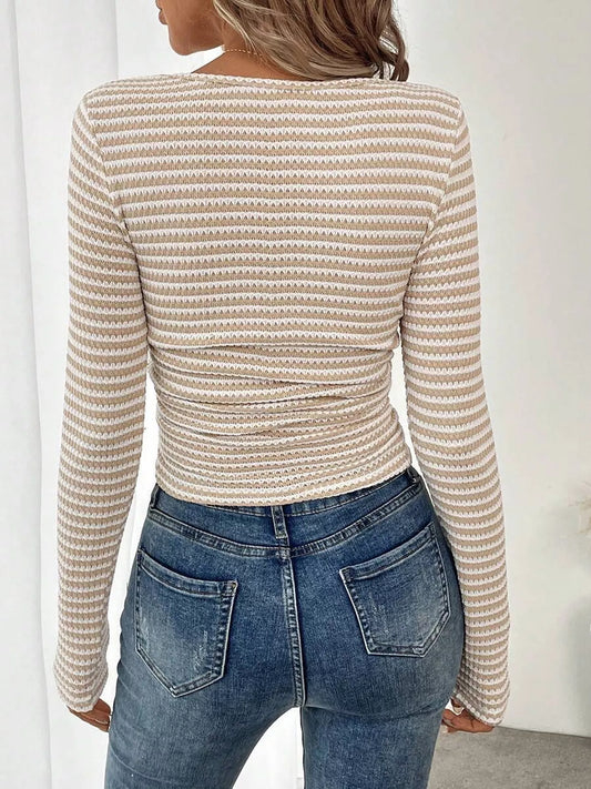 Striped Square Neck Long Sleeve T-Shirt