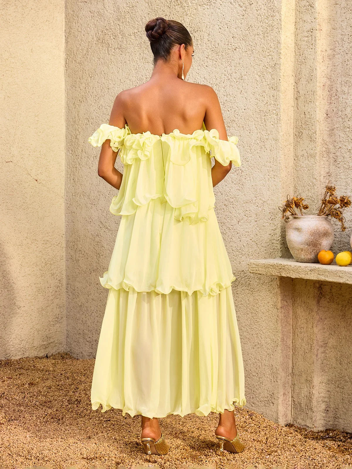 Limoncello Ruffle Chiffon Maxi Dress