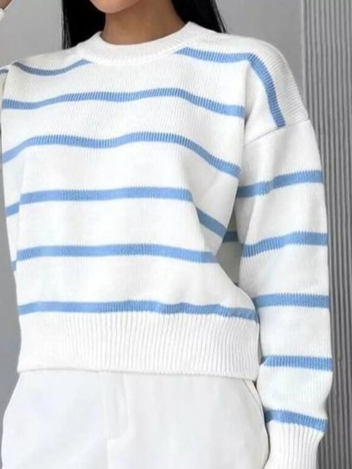 Striped Knit Round Neck Sweater