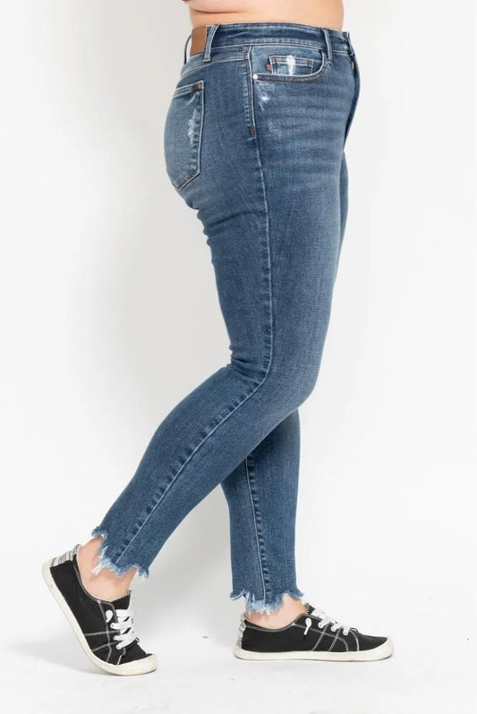 Shark Bite Hem High Waist Skinny Jeans