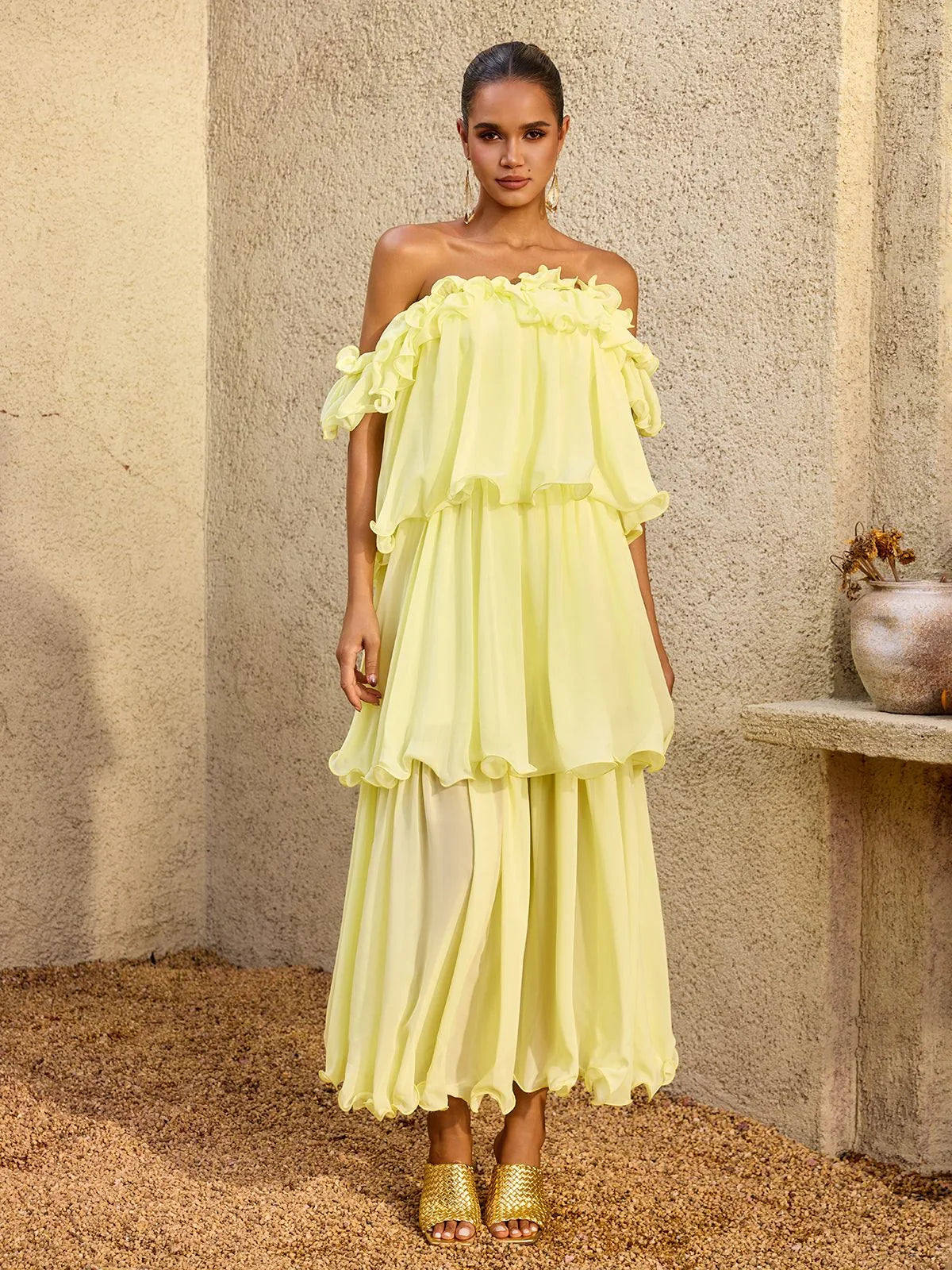 Limoncello Ruffle Chiffon Maxi Dress