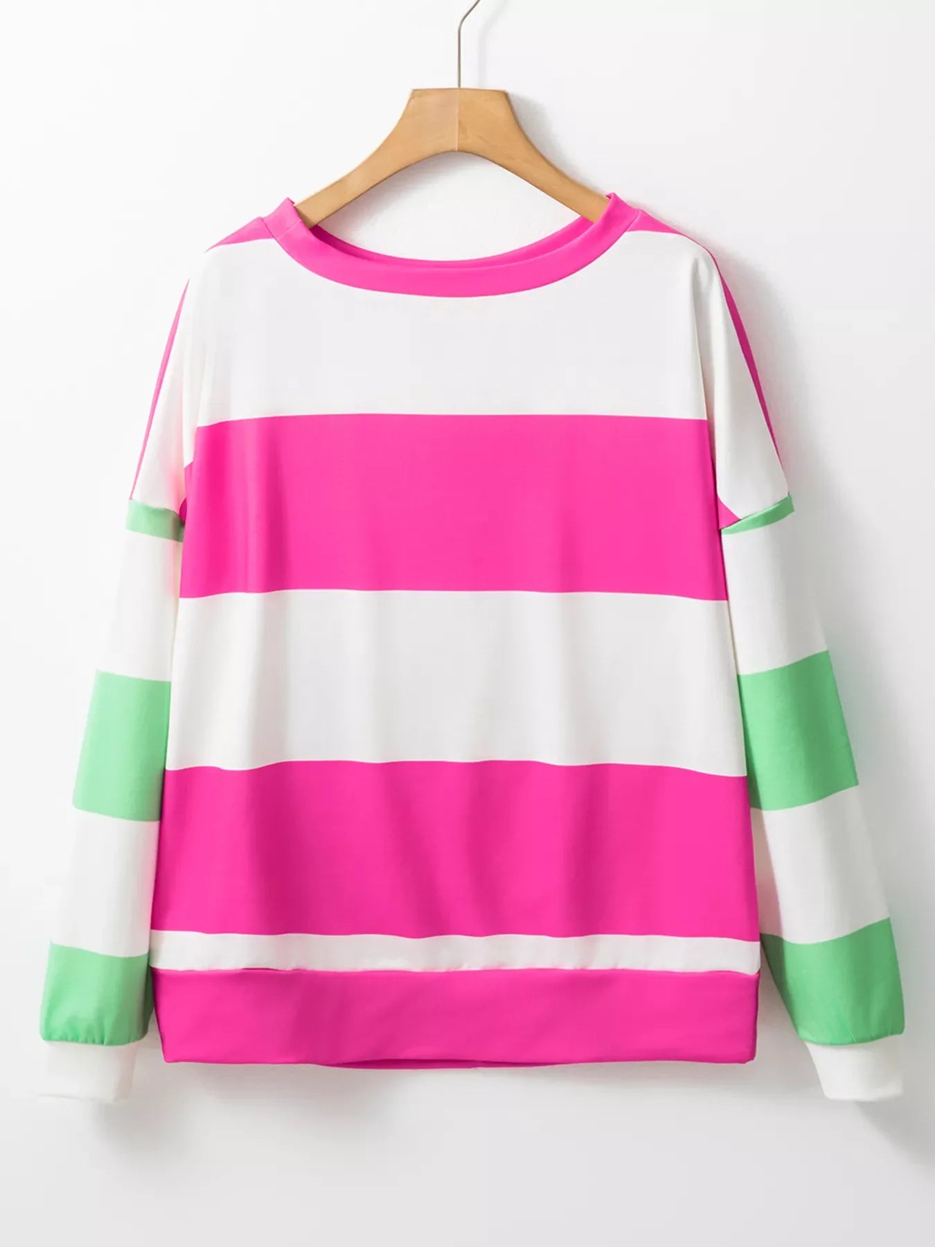Women’s Color Block Drop Shoulder Long Sleeve Top – Casual Loose Fit Pullover Shirt