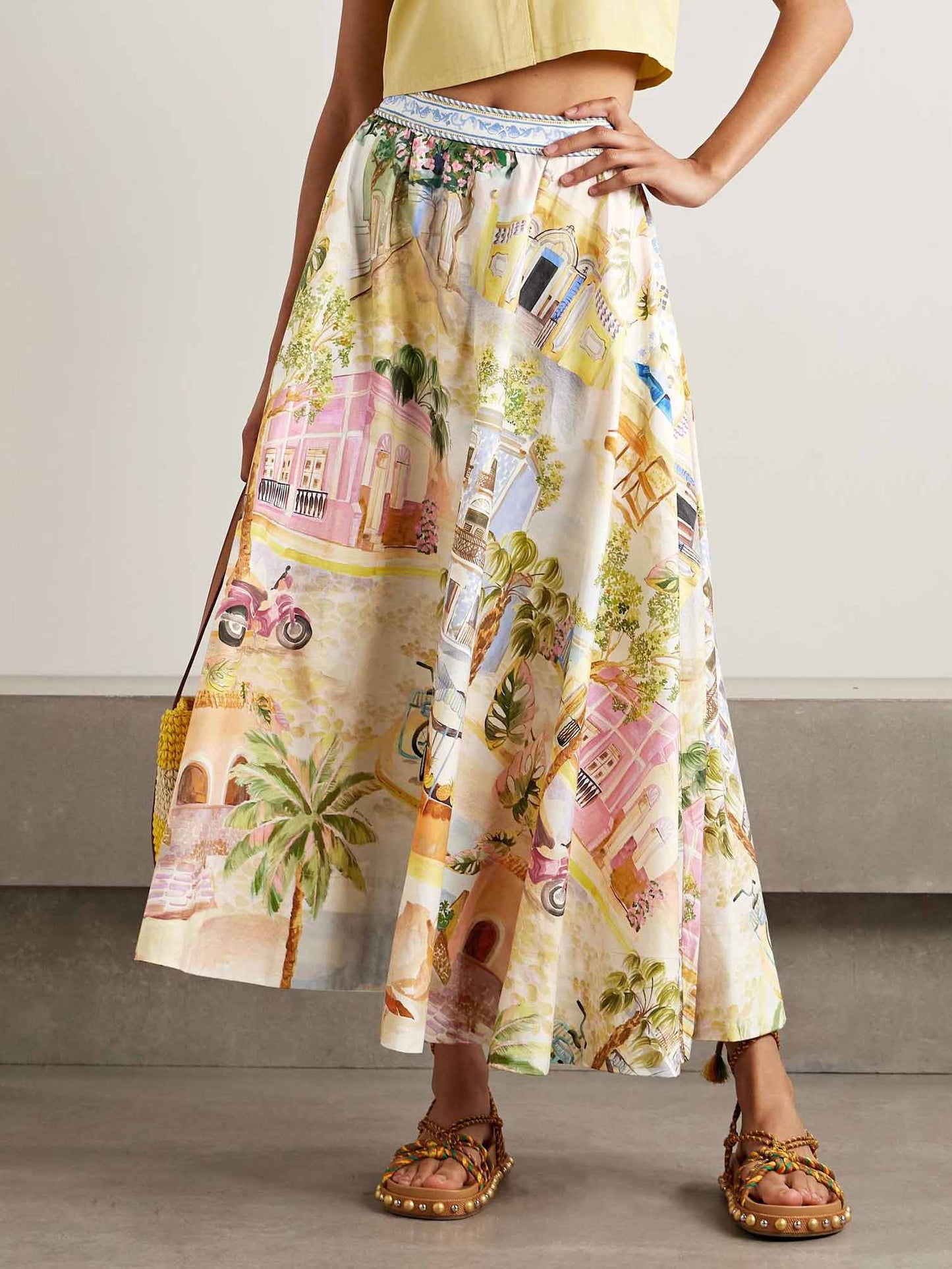 Unique City Illustration Printed Skirt Multi