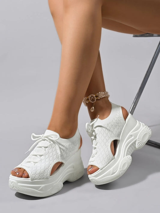 Lace-Up Cutout Platform Wedge Sandals – Bold, Elevated Look