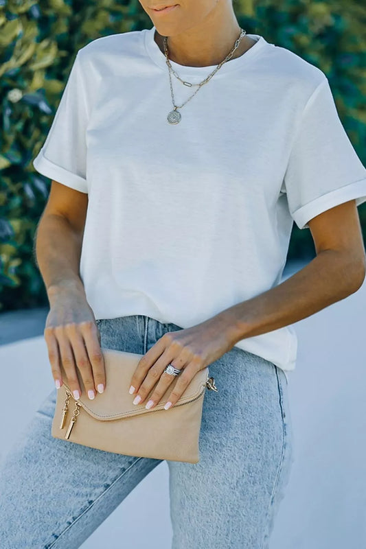 Round Neck Rolled Sleeve T-Shirt