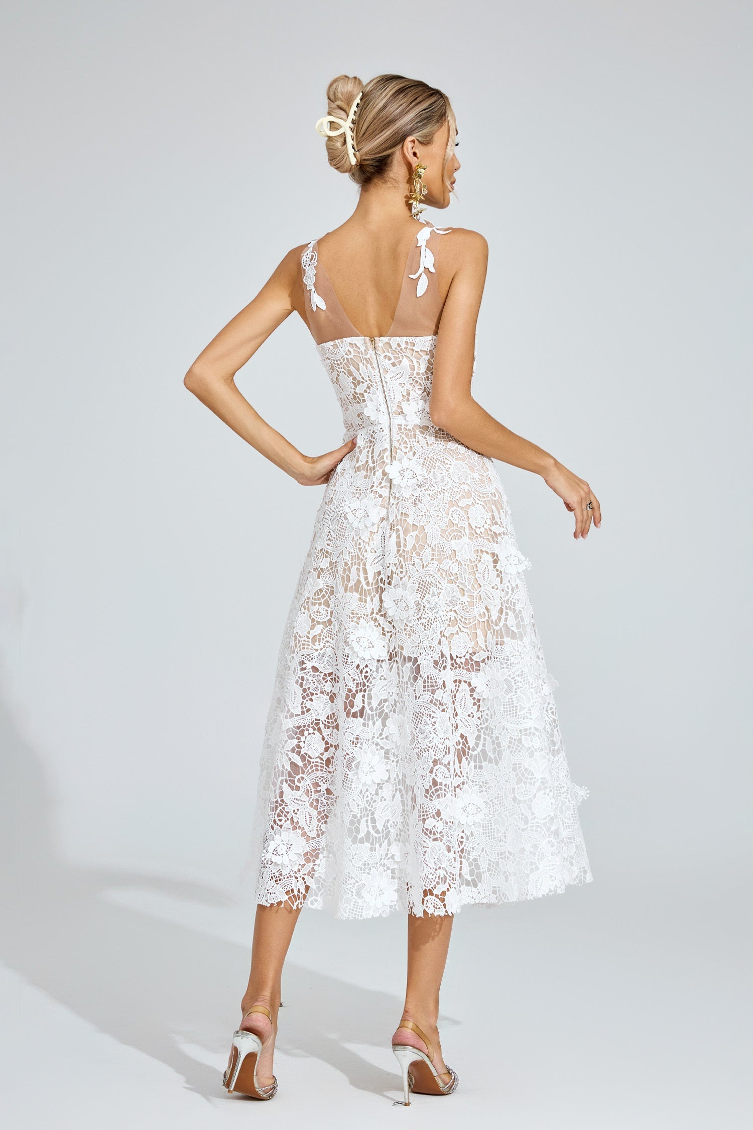 Amélie White Floral Lace Midi Dress