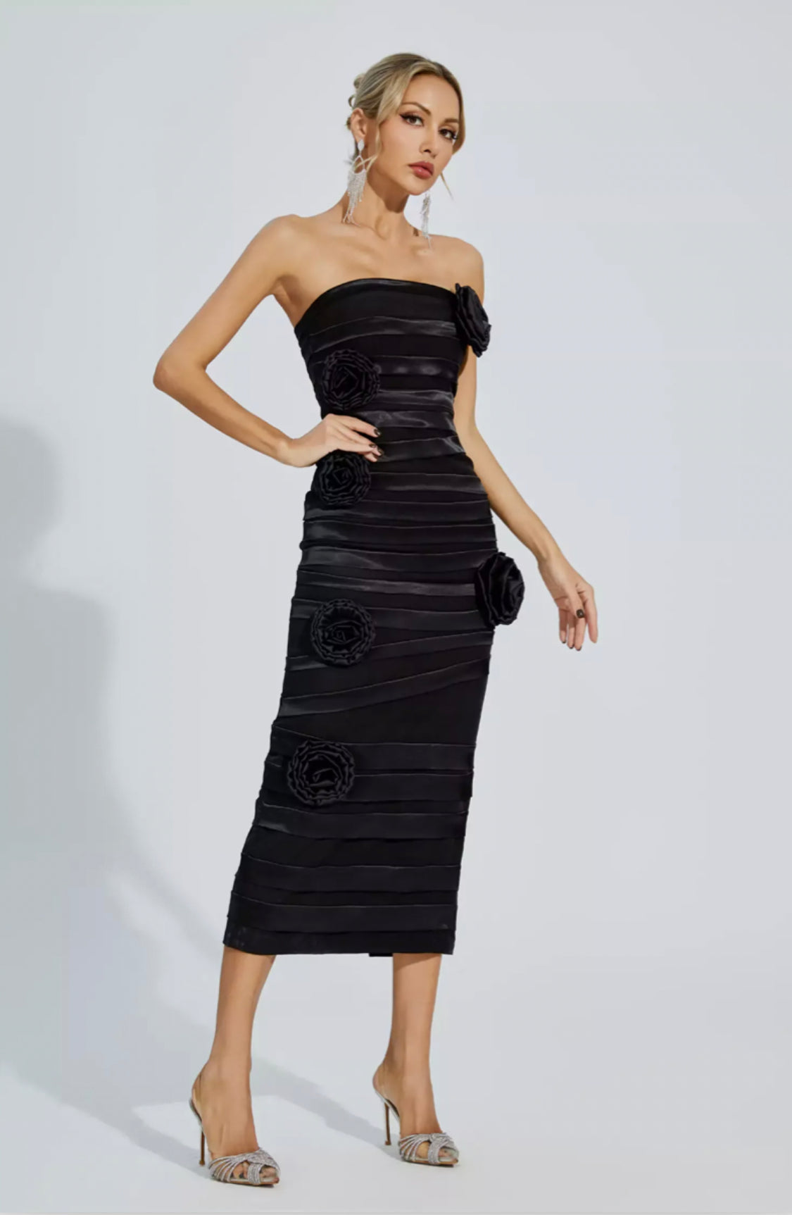 Mavis black flower midi dress
