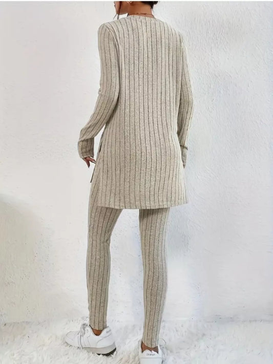 Side Slit Ribbed Top and Pants Set