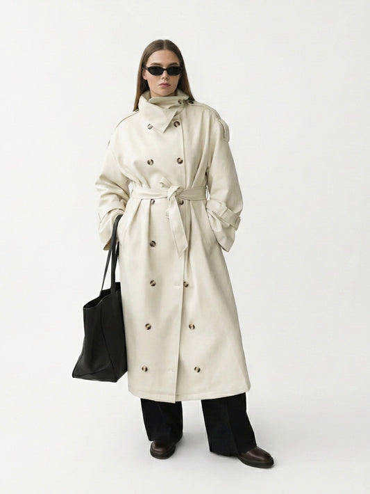 Zoe | High-Neck Belted Long Trench Coat