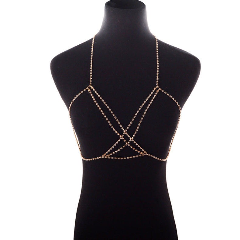 Sexy Necklace Criss Cross Rhinestone Necklace Criss Cross One Size Gold