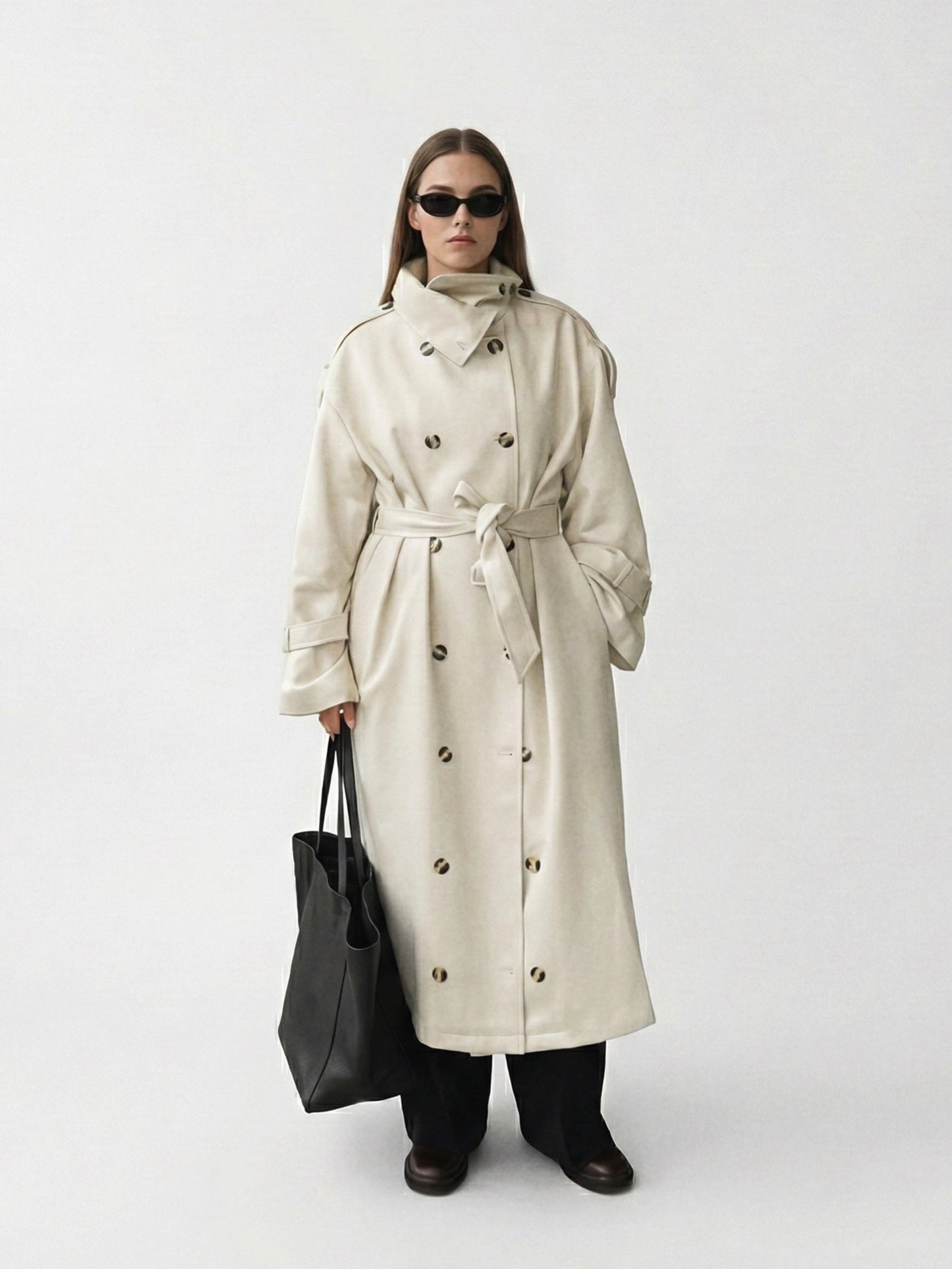 Zoe | High-Neck Belted Long Trench Coat