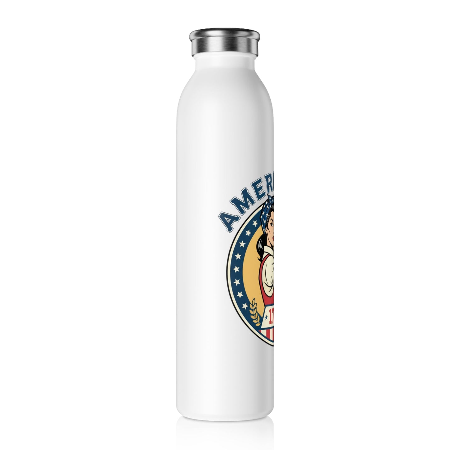 Patriotic Rosie the Riveter Slim Water Bottle – America 1776