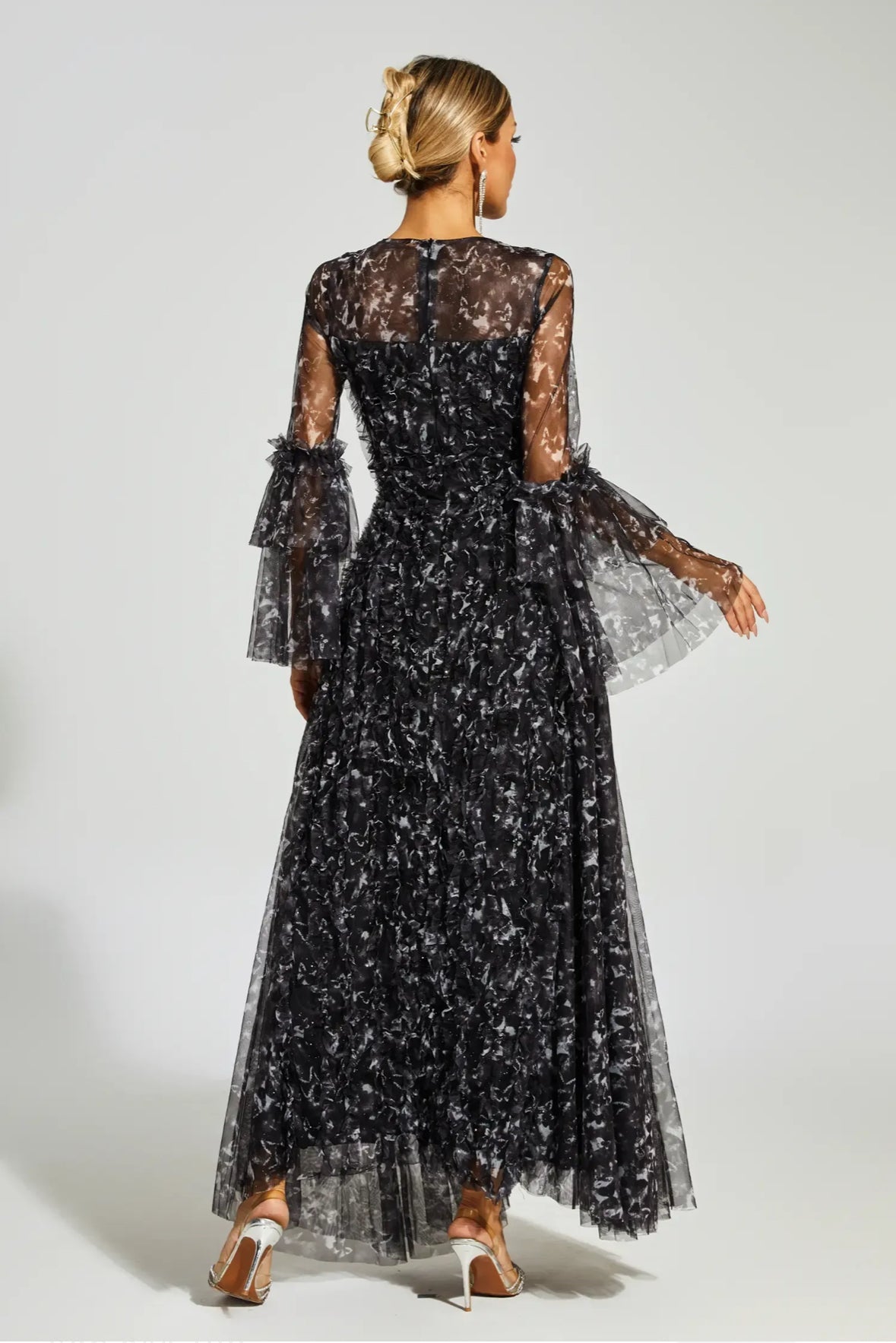 Black floral mesh maxi dress