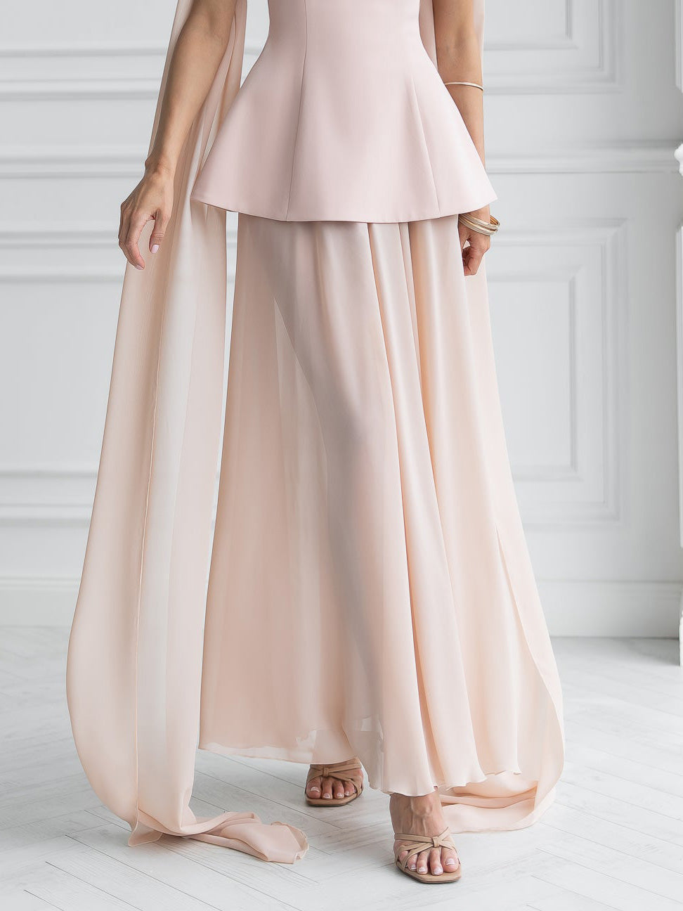 Elegant Sheer Flowing Maxi Skirt Apricot